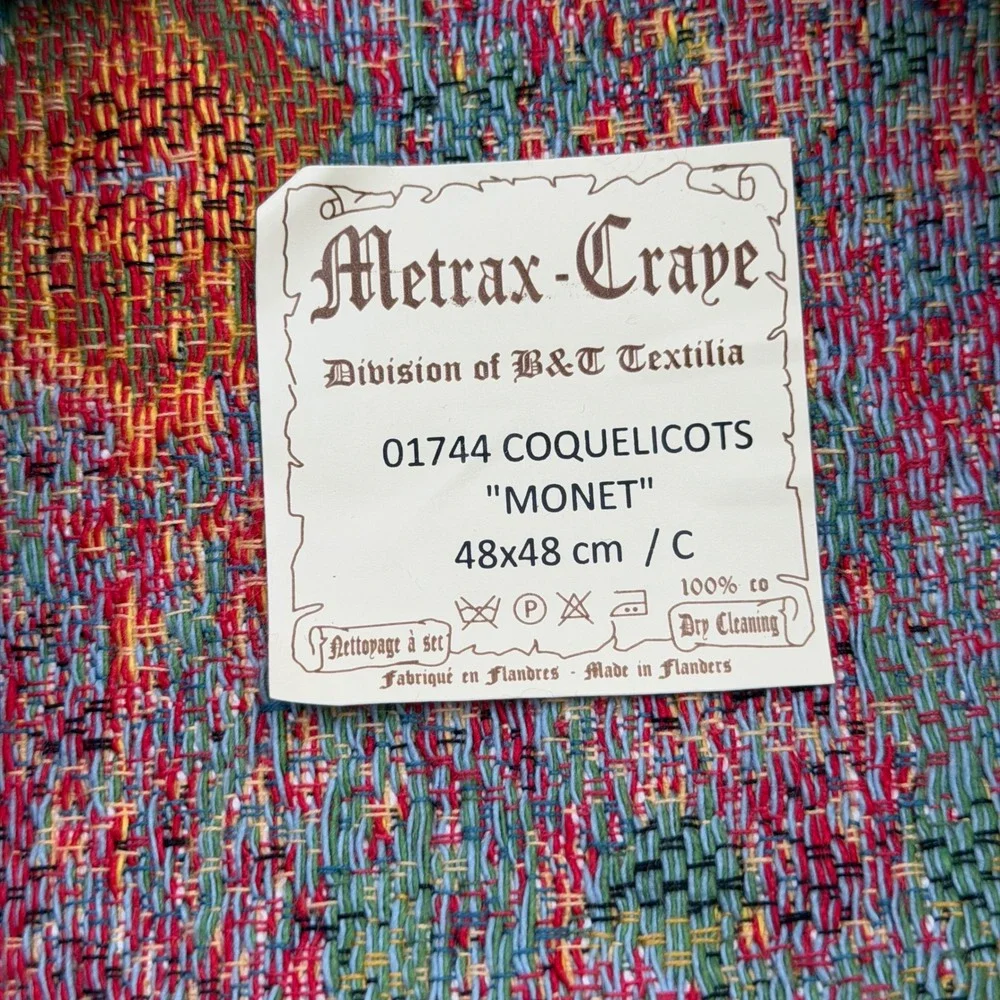 Metrax-Craye Monet Coquelicots Tapestry Pillow Cover 18x18 Made in Belgium